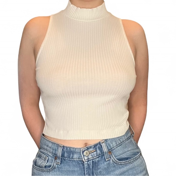 Old Navy Women's Ivory Ribbed mock neck Tank Top size XS petite - Picture 1 of 6